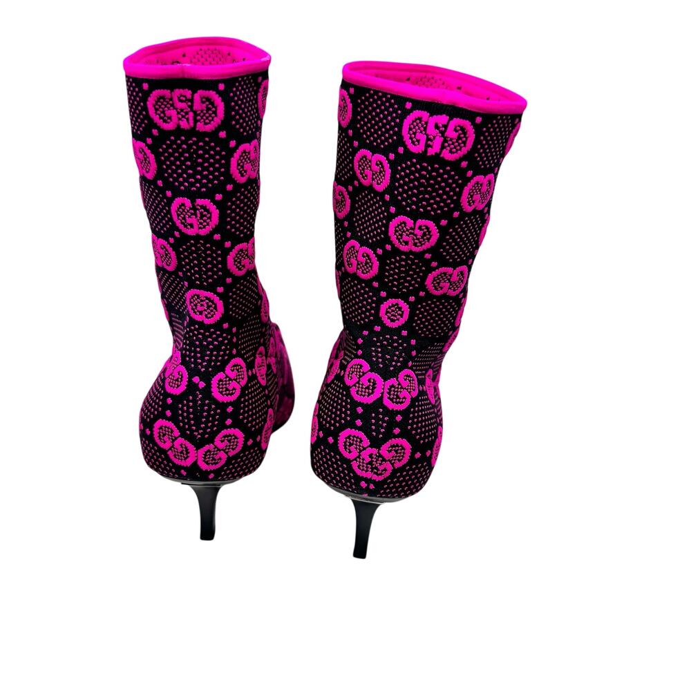 Gucci Technical GG Jersey Tom Boots Pink Black Neon Fuchsia Monogram Booties 42 - Picture 4 of 8